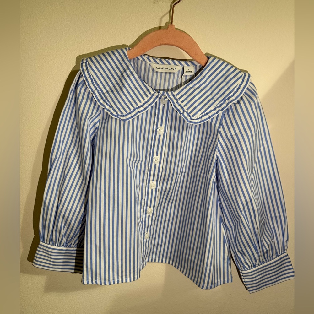 Janie and Jack Blue and White Striped Peter Pan Collar Button-Down Shirt